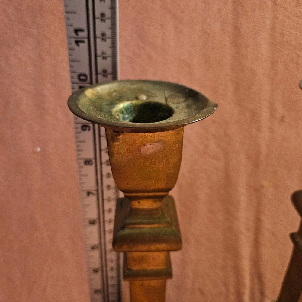 Vintage Heavy Brass Candlestick Holders Set of‎ 2 Square Base Home Decor India